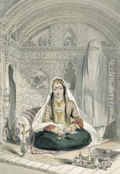 Ladies of Caubul in their In and Out-of-Door Costume, plate 24 from Scenery, Inhabitants and Costumes of Afghanistan, engraved by Walker, 1848 Oil Painting - James Rattray
