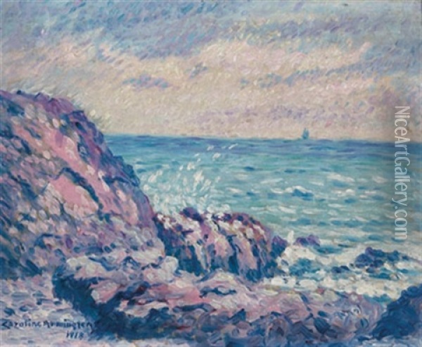 La Mer A Monte Carlo Oil Painting - Caroline Helena Armington