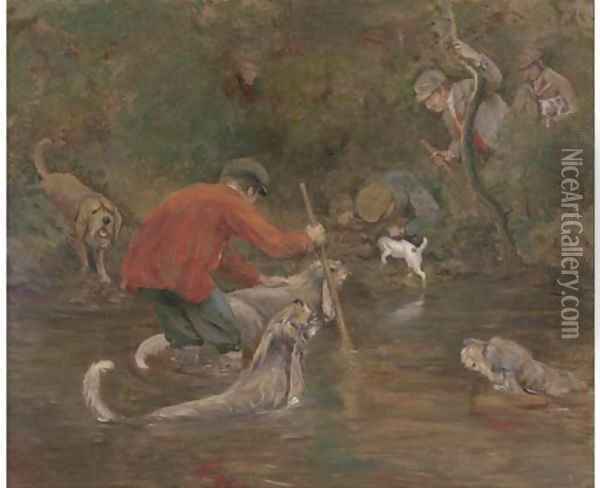 Otter hounds on the Tavy, Devon Oil Painting - Arthur Alfred Davis