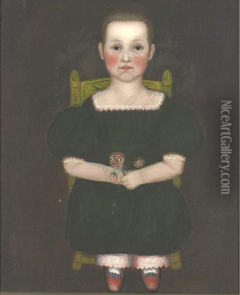A Portrait Of A Child In A Yellow-painted Chair Oil Painting - Robert Darling
