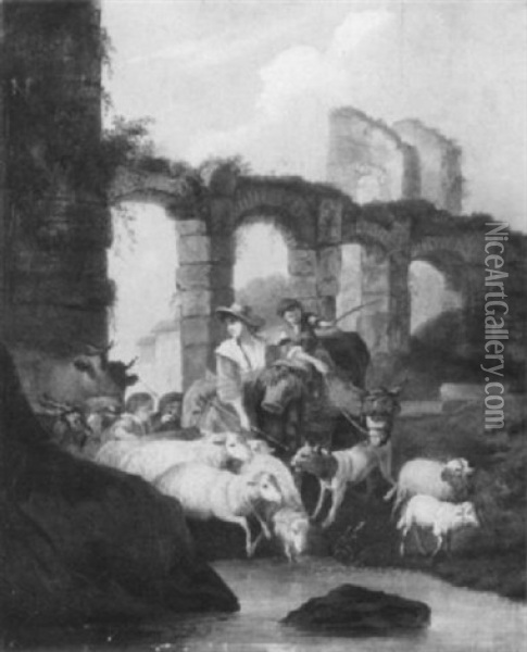 Hirten Vor Romischen Ruinen Oil Painting - Karel Dujardin