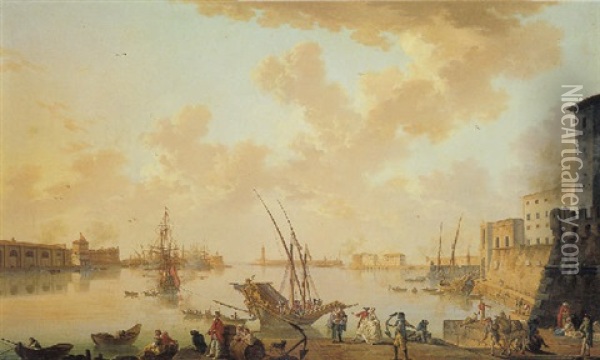 View Of Civitavecchia, Port Of Rome Oil Painting - Charles Francois Lacroix