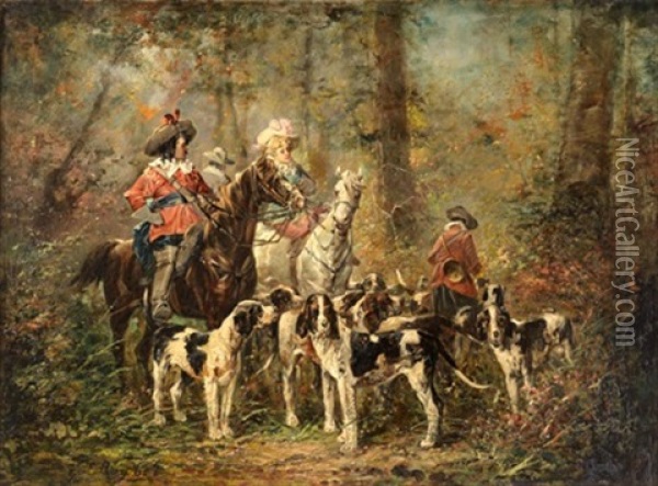Chasse A Courre Sous Louis Xiii Oil Painting - Ferdinand Victor Leon Roybet