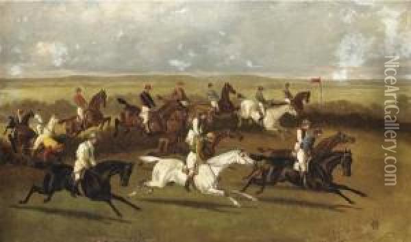 Steeplechasing, Traditionally Identified As 'racing In Ireland' Oil Painting - Alfred Charles Havell