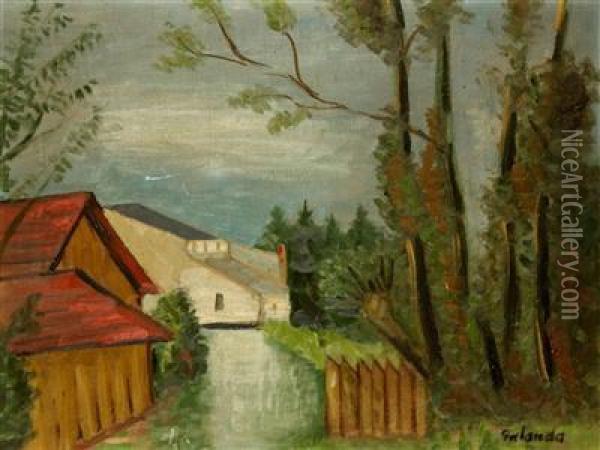 A Landscape With Houses Oil Painting - Mikulas Galanda
