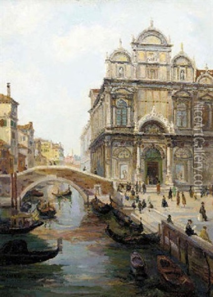 A Venetian Canal Oil Painting - Peter Emil Recher
