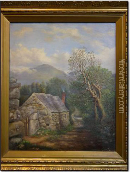 Snowdonia Landscape With Cottage Oil Painting - Edward Charles Williams