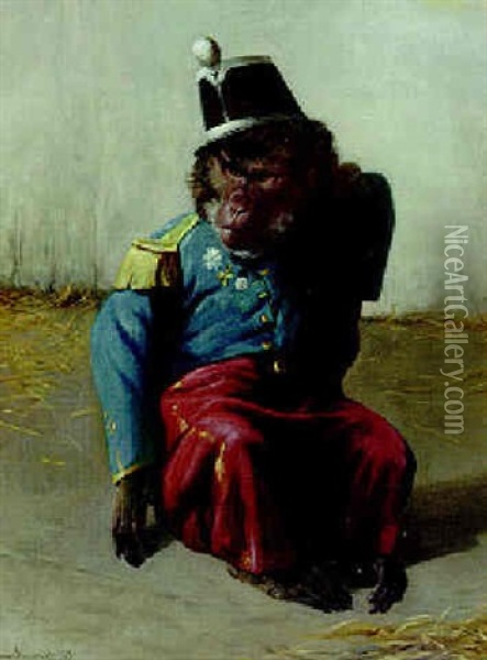 The Performing Monkey Oil Painting - Simon Simonsen