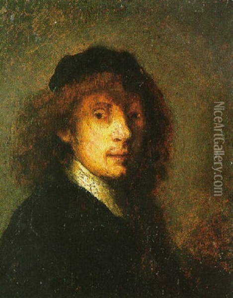 Portrait Of A Young Man Wearing A Black Cap Oil Painting -  Rembrandt van Rijn
