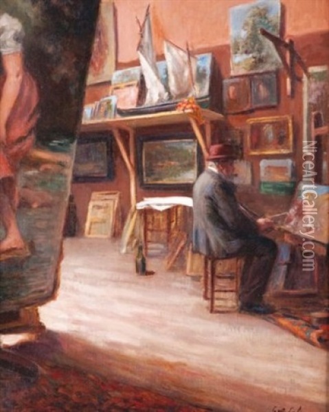 Le Peintre Dans Son Atelier Oil Painting - Gustave Henri Colin