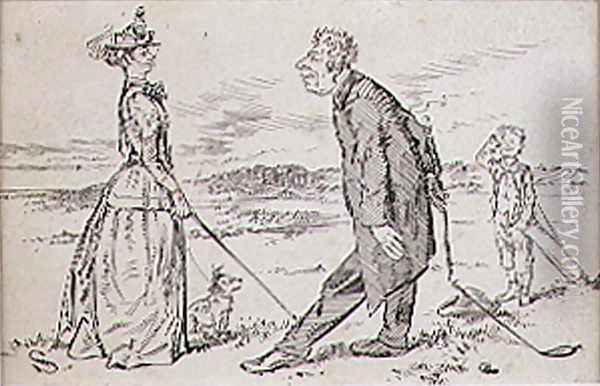 The Courteous Golfer, illustration to Graphic magazine, pub. c.1870 Oil Painting - Henry Sandercock