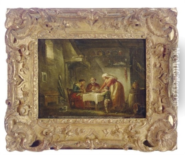 Jailers Playing Cards (+ A Companion Painting; Pair) Oil Painting - Jean Baptiste Lallemand