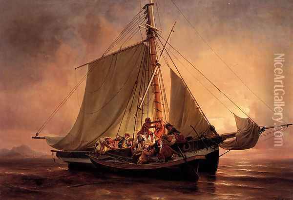 Arab Pirate Attack Oil Painting - Niels Simonsen