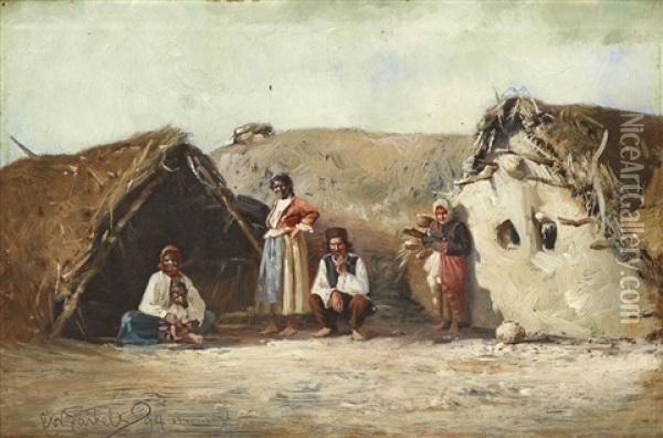 Familj I Bukarest Oil Painting - Carl Olof Bartels