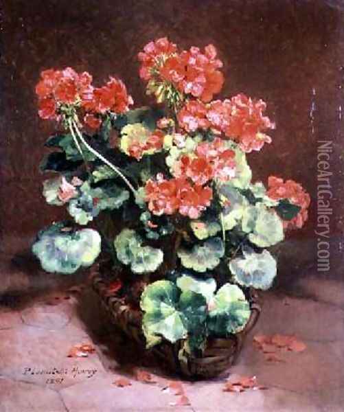 Flowers in a Basket Oil Painting - Paul (pseud. Lecuit) Monroy