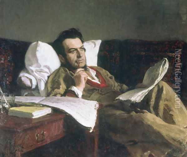 Portrait of Mikhail Glinka at the time of his composition of the opera 'Ruslan and Ludmilla', c.1887 Oil Painting - Ilya Efimovich Efimovich Repin