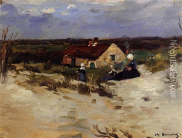 Breton Children In A Landscape Oil Painting - Maurice Bompard