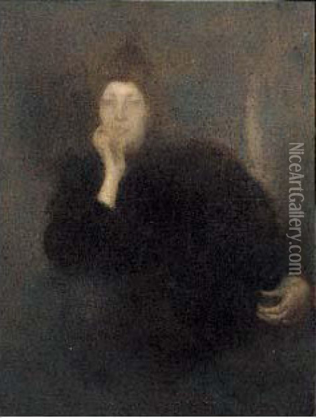 Portrait De Femme Pensive Oil Painting - Eugene Carriere