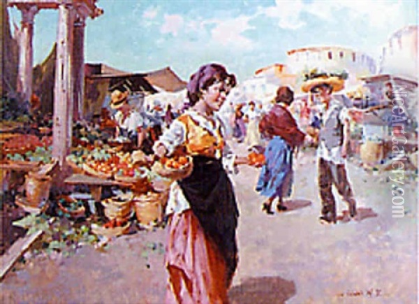 Market Scene Oil Painting - W. Emerich Vizkelety