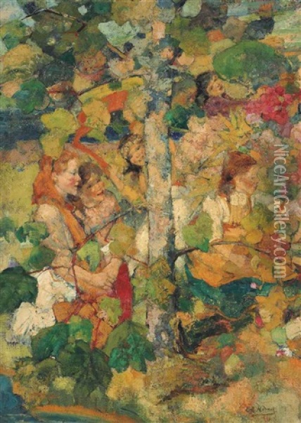 Children Dancing Around A Tree Oil Painting - Edward Atkinson Hornel