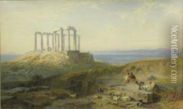 Temple Of Minerva, Cape Colonna' Oil Painting - Harry John Johnson
