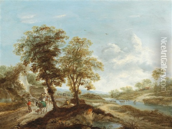 A Landscape With Travellers Oil Painting - Jan Wils