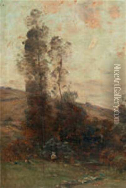 Landschaft Mit Figurenstaffage Oil Painting - Louis Aime Japy