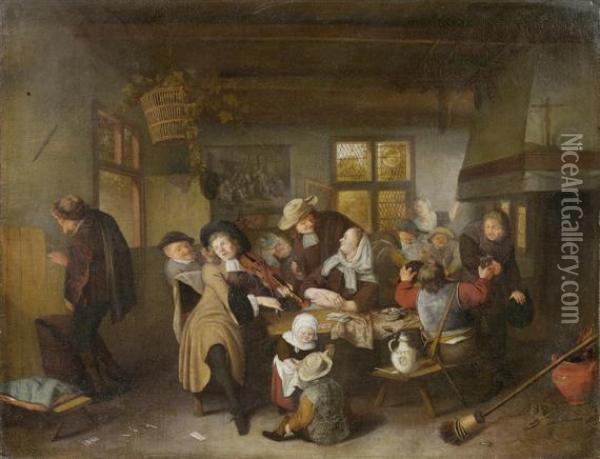 Interior With
Lively Company Oil Painting - Hendrik De Valk