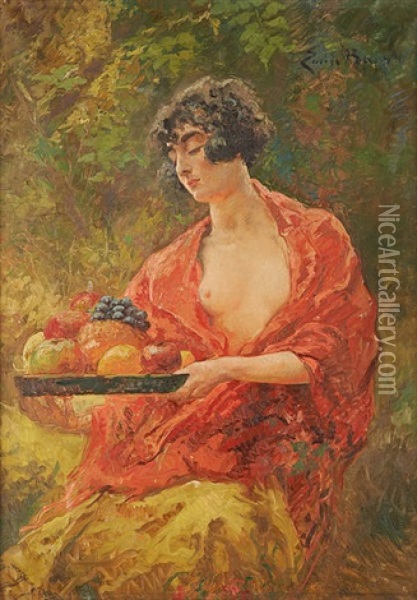 Jeune Femme Au Plateau De Fruits Oil Painting - Emile Baes