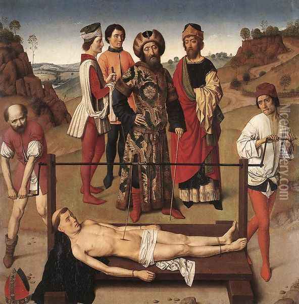 Martyrdom of St Erasmus (central panel) c. 1458 Oil Painting - Dieric the Elder Bouts