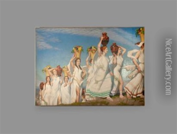 La Procession Des Panathenees Oil Painting - Henry Bouvet