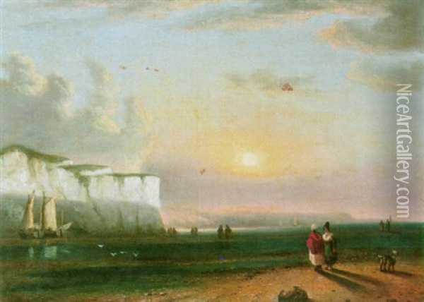 Coastal Scene, Near Dover Oil Painting - Thomas Luny