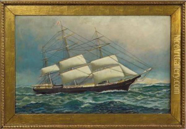 Portrait Of The Clipper Ship Game Cock Of Boston. Oil Painting - Antonio Nicolo Gasparo Jacobsen