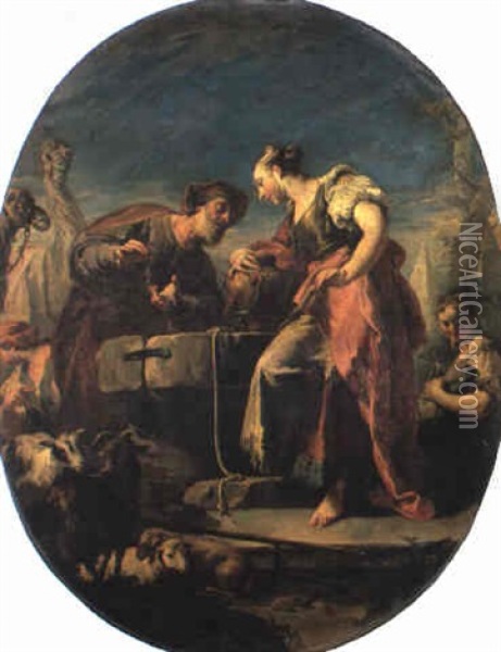 Eliezer Et Rebecca Oil Painting - Giovanni Battista Pittoni the younger