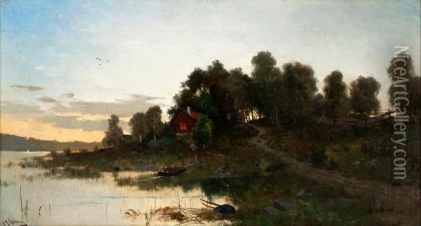 Summer Night Oil Painting - Arvid Mauritz Lindstrom