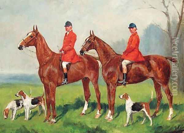 Huntsmen with Hounds at the Edge of a Wood Oil Painting - George Paice