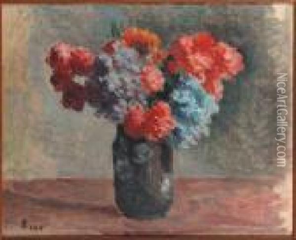 Flowers In A Vase Oil Painting - Maximilien Luce