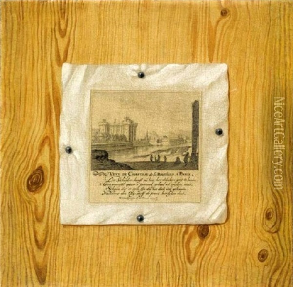 A Print Of The Bastille In Paris On A Wood Panneled Wall Oil Painting - Willem van Nymegen