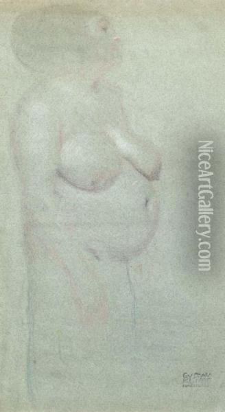 Stehende Dicke Frau Nach Rects (studie Fur Die Unmaigkeit Des Beethovenfrieses) Oil Painting - Gustav Klimt