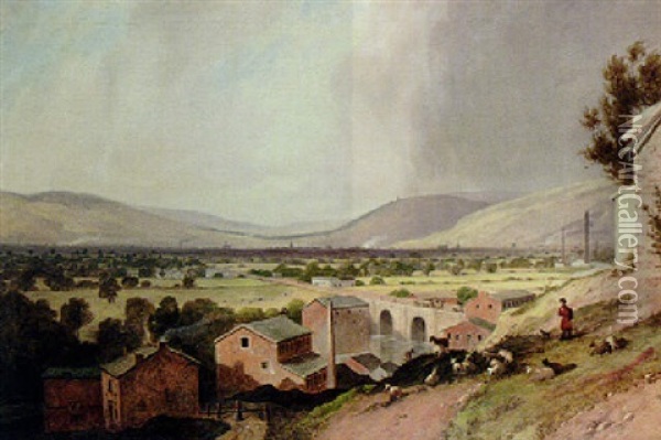 Valley In North Lancashire Oil Painting - William Linton