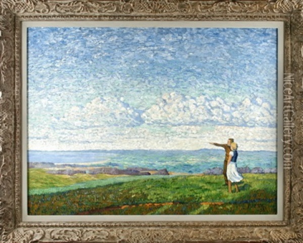 Weite Landschaft Mit Einem Parchen Auf Anhohe In Die Ferne Blickend Oil Painting - Rudolf Hesse