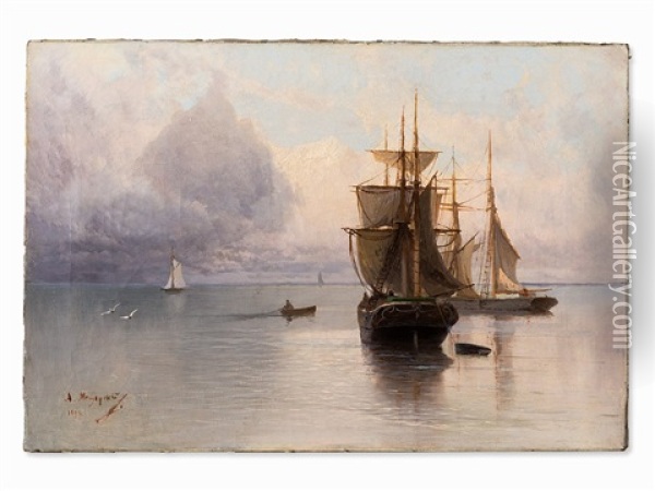 Ships At Sea Oil Painting - Arseniy Ivanovich Meshchersky