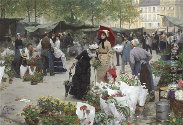 Le Marche Des Fleurs Oil Painting - Victor Gabriel Gilbert