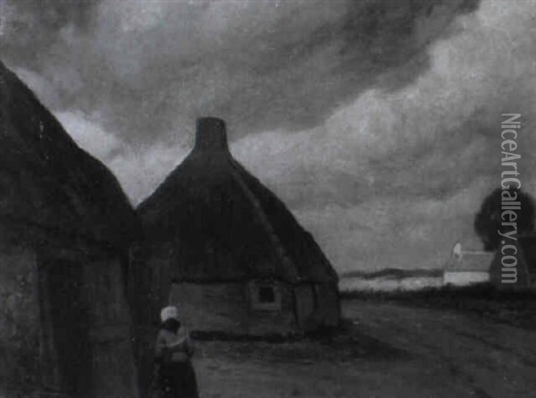 Dorfstrase In Flandern Oil Painting - Eugen Kampf