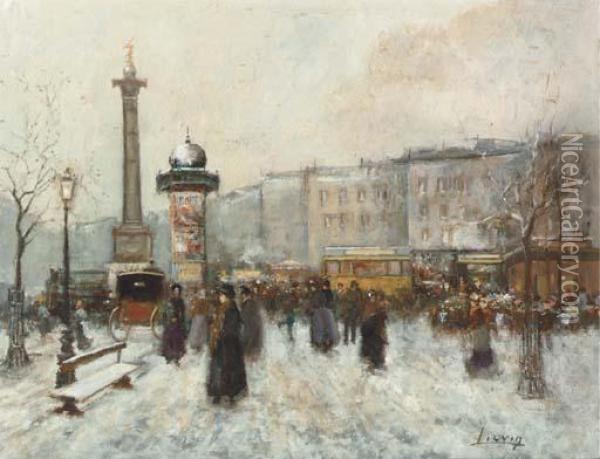 Paris Boulevard With Snow Oil Painting - Eugene Galien-Laloue