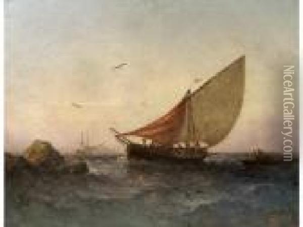 :voilier En Mer Oil Painting - Joseph Suchet