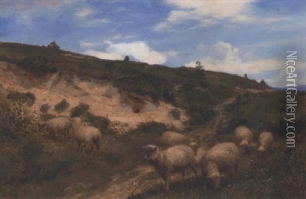 A Moorland Pasture Oil Painting - Henry William Banks Davis