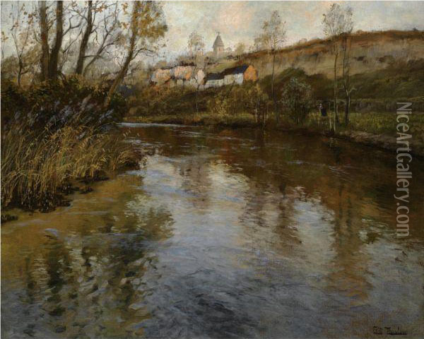 Elvelandskap (river Landscape) Oil Painting - Fritz Thaulow