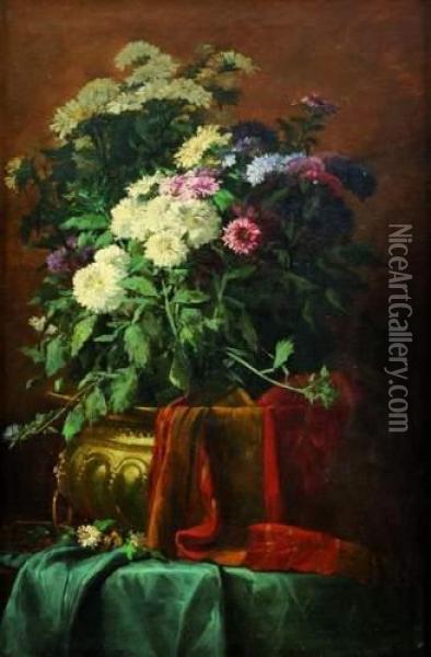 Bouquet De Fleurs Dans Un Bassin En Cuivre Oil Painting - Alexandre Defaux