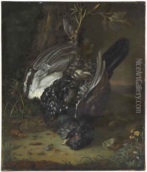 A blackcock in a wooded landscape Oil Painting - Johann Friedrich Von Grooth Germany C